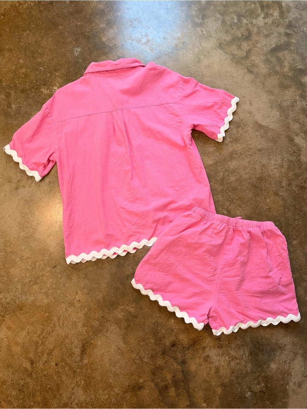 Pink Two-Piece Women's Set with White Ric Rac Trim Cotton Beach Summer S Preppy - Picture 2 of 16